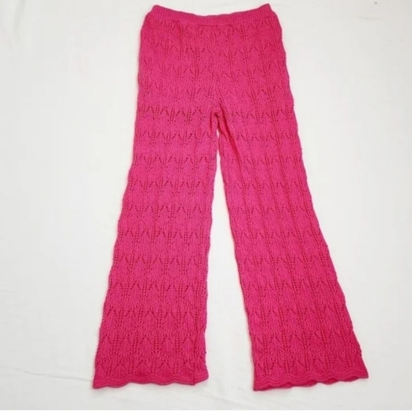 Jessica Simpsons Pink Crochet Wide Leg Pants - Picture 2 of 8